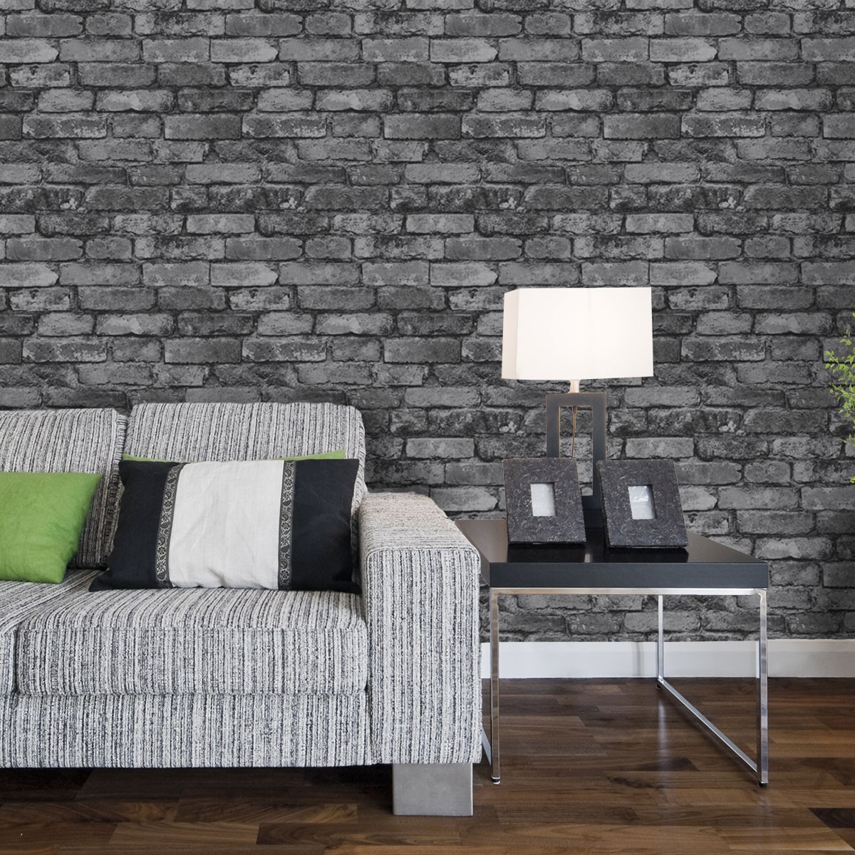 Silver Brick Wallpaper - Черно Серые Обои В Интерьере - HD Wallpaper 