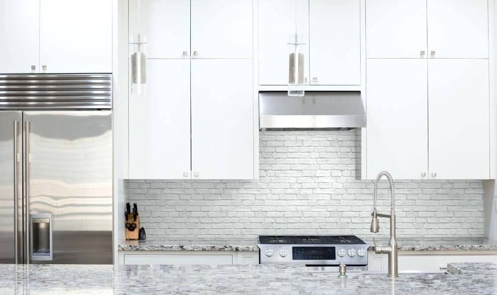 Peel And Stick Brick Wallpaper Canada Vintage White - Marble White Wallpaper Kitchen - HD Wallpaper 