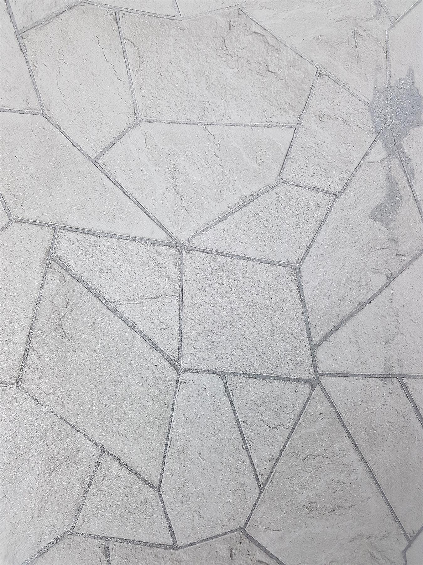 Grey Brick Wallpaper White Stone Slate Geometric Metallic - White Stone - HD Wallpaper 