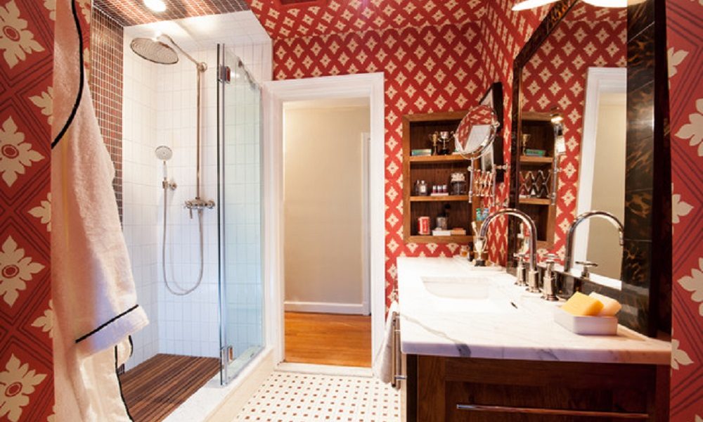 Home Design 8 2 Bathroom Wallpaper Ideas That You Can - Small Bathroom Design Red - HD Wallpaper 