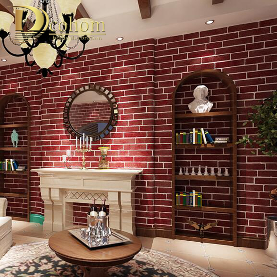 Dark Red Brick Wallpaper Living Room - HD Wallpaper 