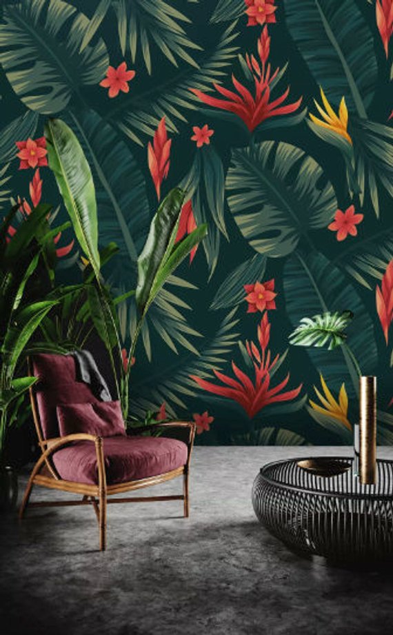 Tropical Floral Wall Mural - HD Wallpaper 