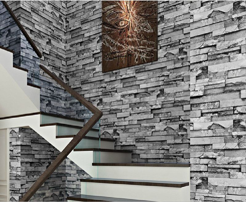 3d Faux Cultural Brick Stone Wallpaper Roll For Livingroom - Brick Wallpaper Stairs - HD Wallpaper 