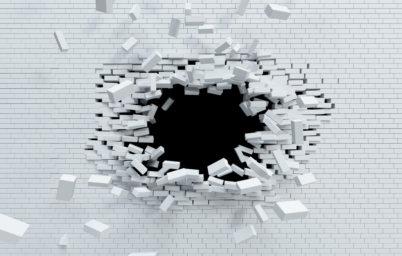 Photo Wallpaper Explosion, Wall, White, Brick - Break Out Of Wall - HD Wallpaper 