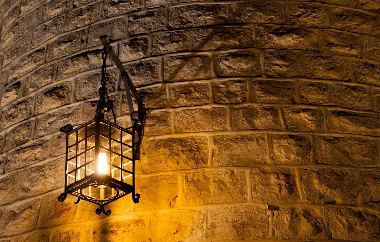Photo Wallpaper Light, Metal, Wall, Lantern, Brick, - Brick Wall With Lights - HD Wallpaper 