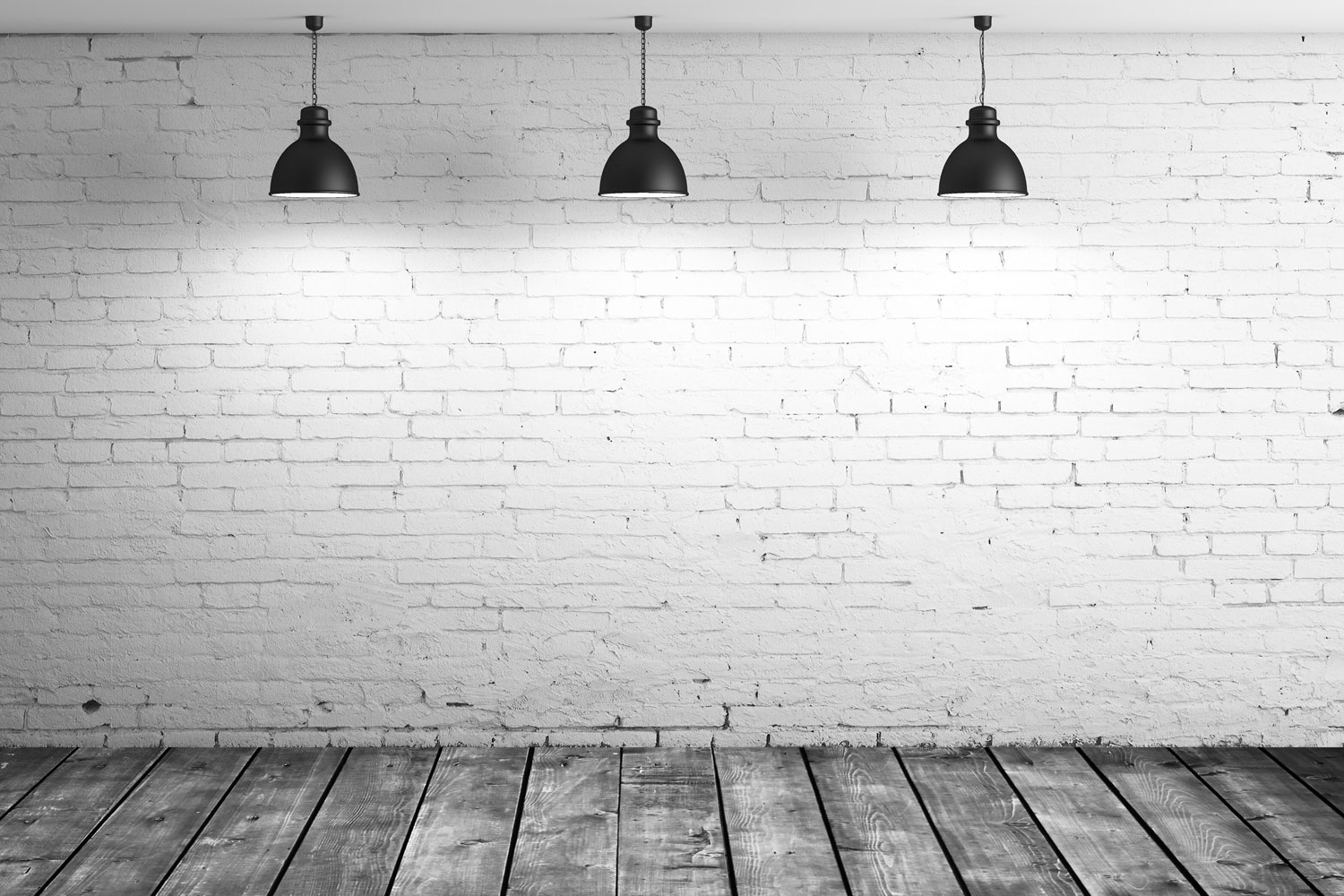 Lamps On Brick Wall - White Brick With Lights - HD Wallpaper 