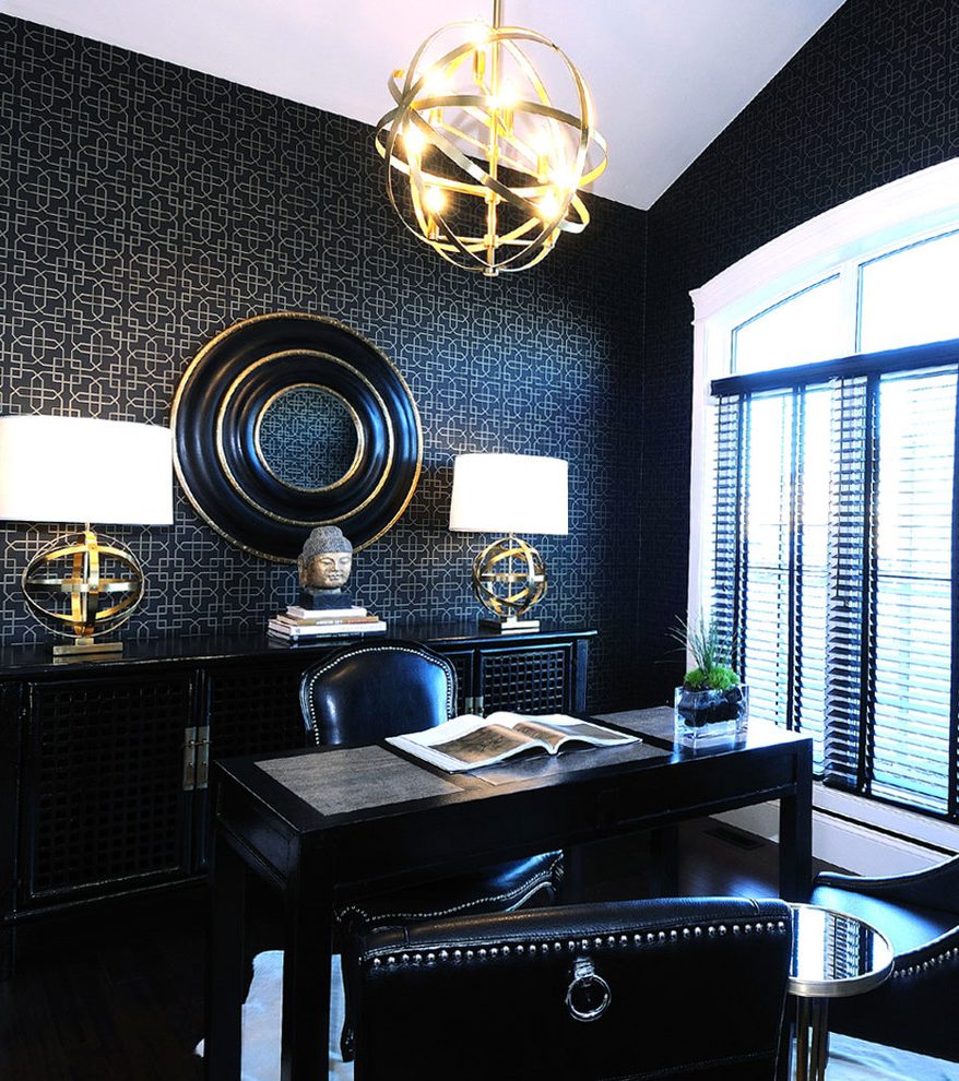 Canada Grasscloth Blinds With Fabric Shade Home Office - Черные Обои В Интерьере - HD Wallpaper 