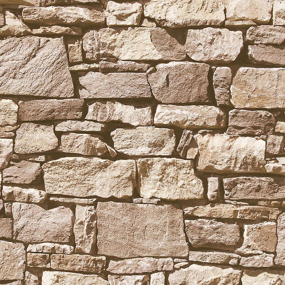 3d Effect Brick Wallpaper Stone Slate Tile Brown Orange - Stone Texture That Matches With Grey - HD Wallpaper 