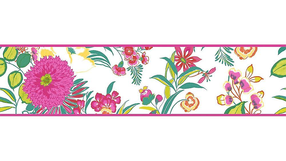 K2 Floral Flowers Wallpaper Border Bright Modern White - Borders Design For Tarpaulin - HD Wallpaper 