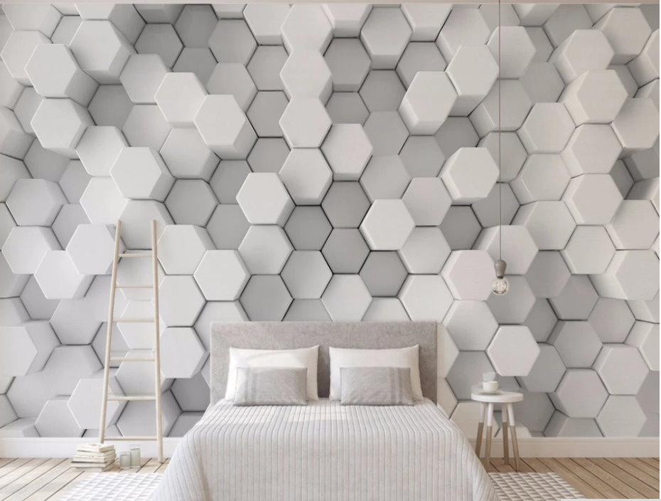 Hexagon Wallpaper Living Room Blue - HD Wallpaper 