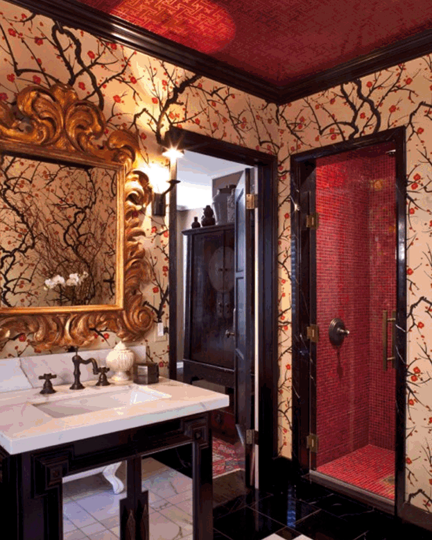 Gold Black Red Bathroom - HD Wallpaper 