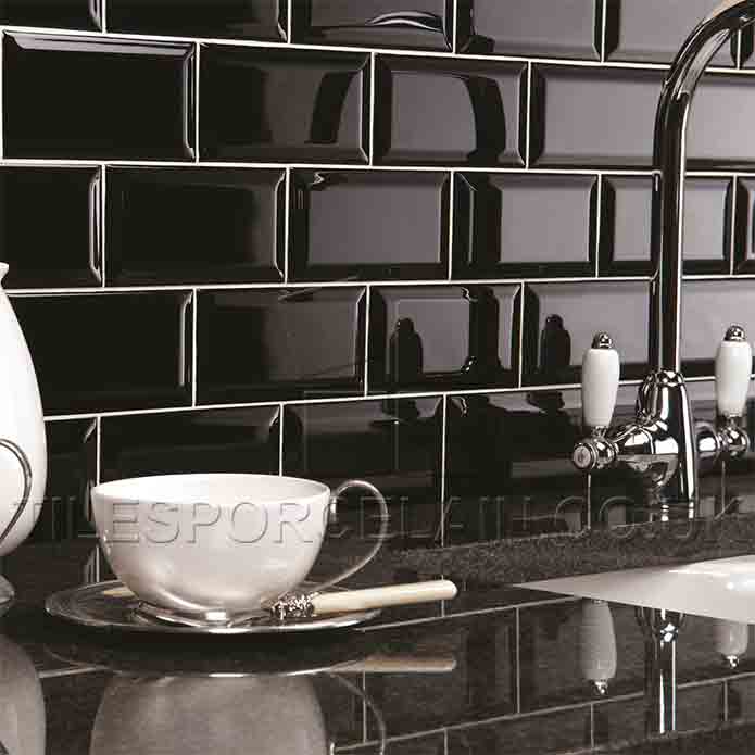 Funky Kitchen Tile Effect Wallpaper Model Home Design - Black Metro Tiles -  695x695 Wallpaper 