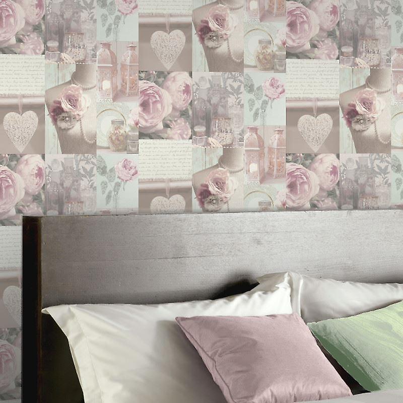 Arthouse Charlotte Montage Blush Flowe Floral Writing - Arthouse Wallpaper Charlotte Blush - HD Wallpaper 