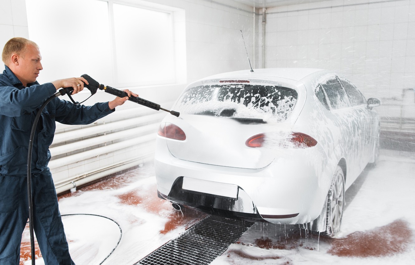 Photo Wallpaper Dirt, Foam, Cleaning, Car Wash, Employee