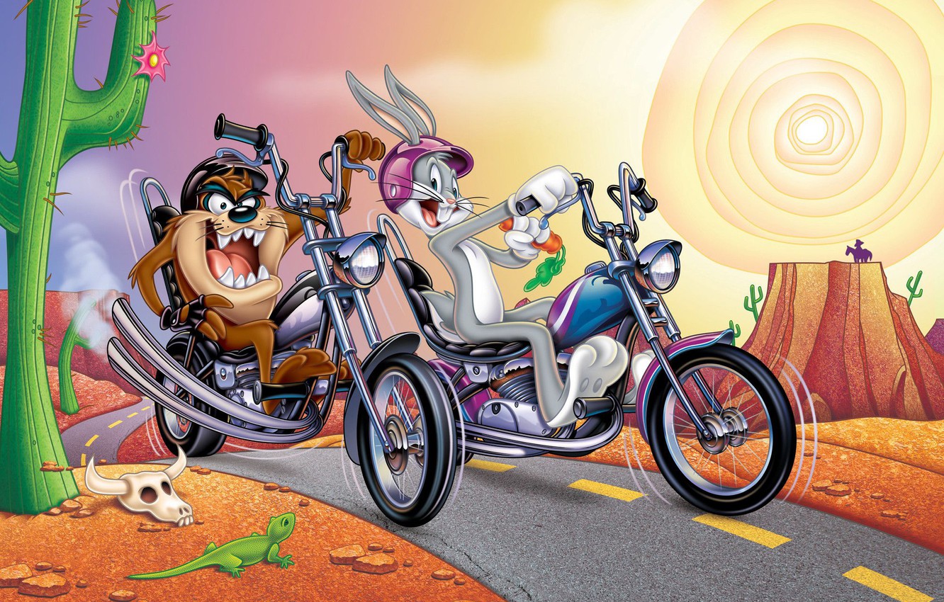 Photo Wallpaper Rabbit, Motorcycle, Cartoon, Taz, The - Tasmanian Devil Looney Taz - HD Wallpaper 
