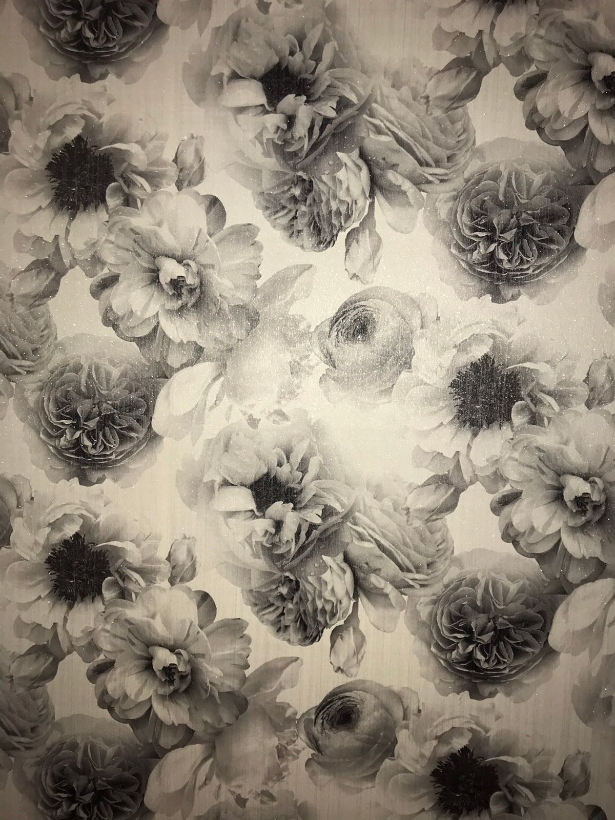 Diamond Bloom Floral Mono Arthouse Wallpaper With Glitter Garden