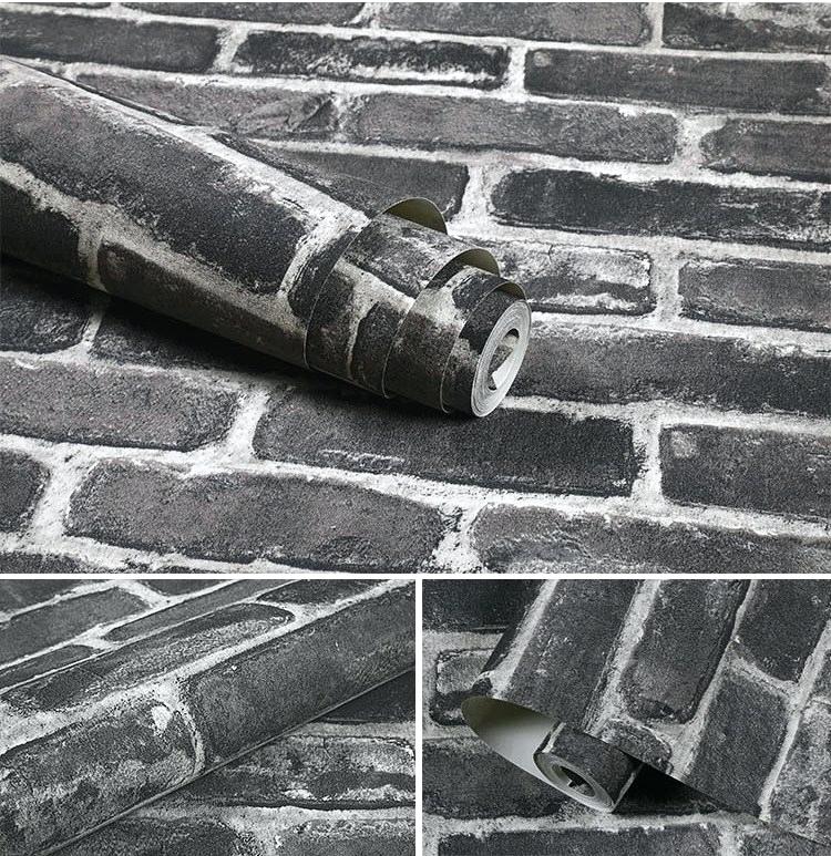 Black And White Brick Wallpaper Feature Wall Dark Grey - HD Wallpaper 