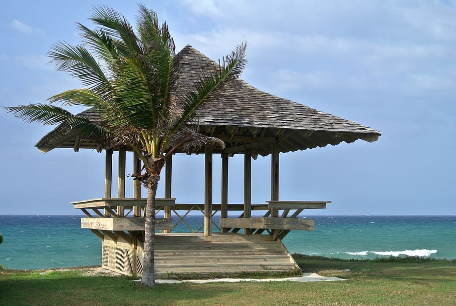 Brown Gazebo On Beach, Jamaica, Beach Hut, Caribbean, - Travel Facts Of Jamaica - HD Wallpaper 