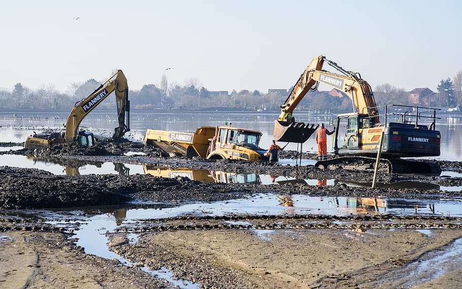 Digger, Mud, Digging, Excavator, Machine, Water, Construction - Demolition - HD Wallpaper 