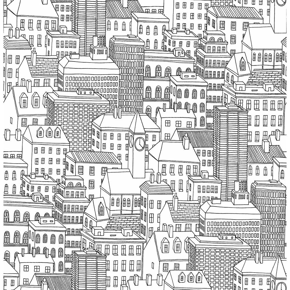 Black And White City Drawing - HD Wallpaper 