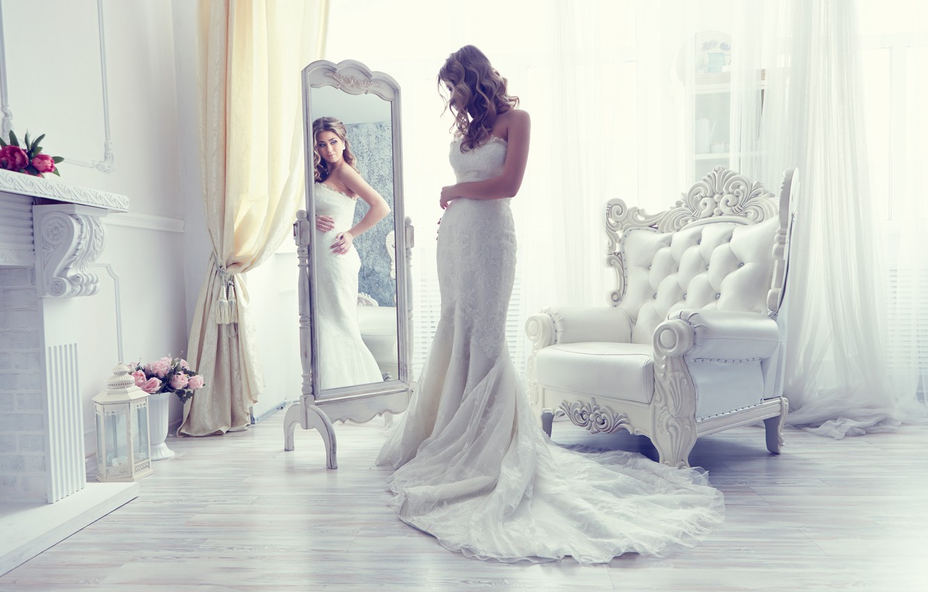 Photo Wallpaper Style, Reflection, Chair, Dress, Mirror, - Wedding Dress Wallpaper Bride - HD Wallpaper 