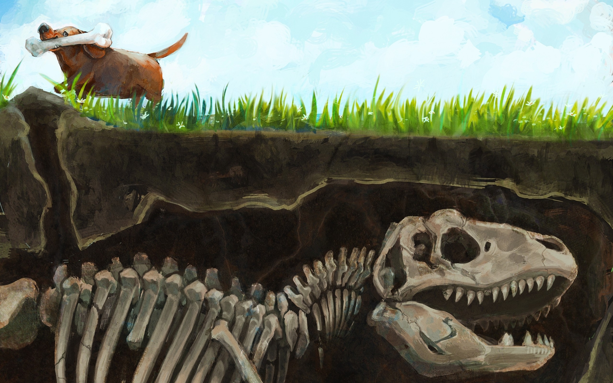 Wallpaper - Dinosaur Bone Painting - HD Wallpaper 