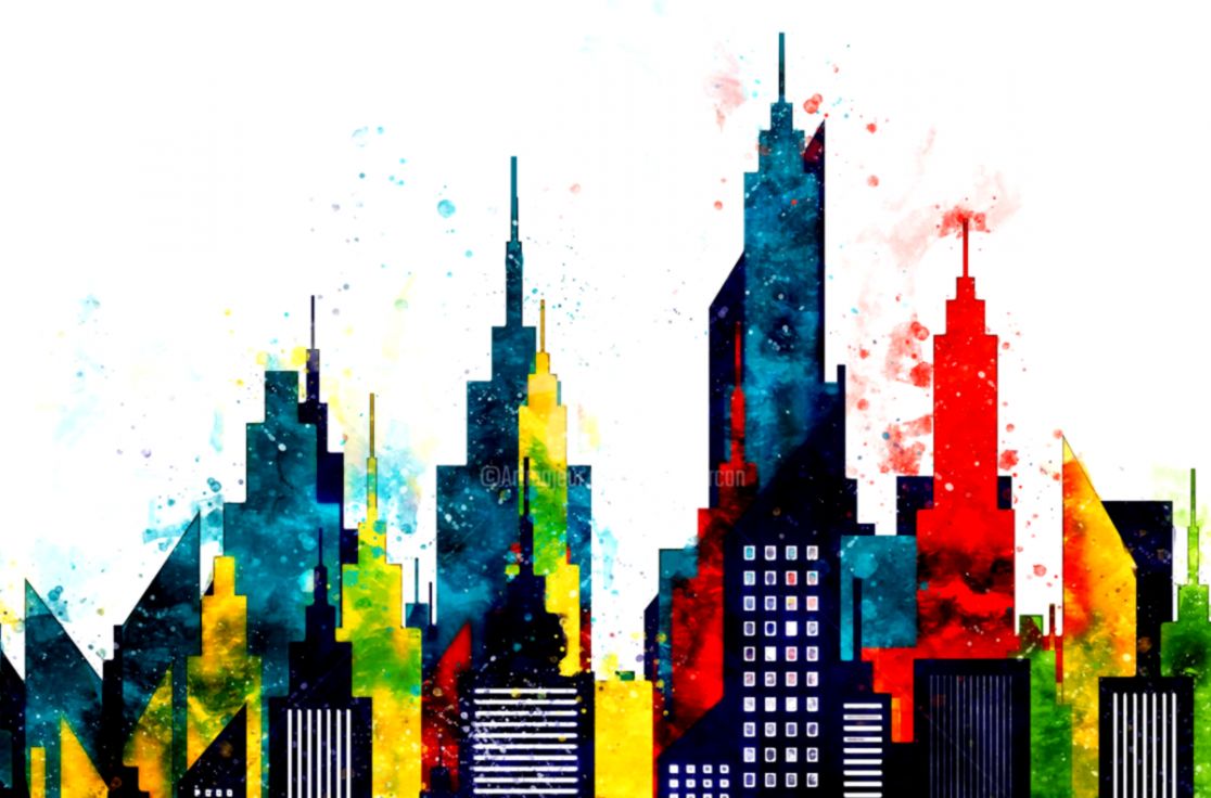 Colorful New York City Skyline Digital Arts By Radu - Colorful Nyc Skyline Art - HD Wallpaper 