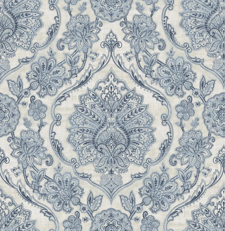 Carnegie Blue Damask 3114 003319 Brewster Wallpaper - Blue Damask - HD Wallpaper 