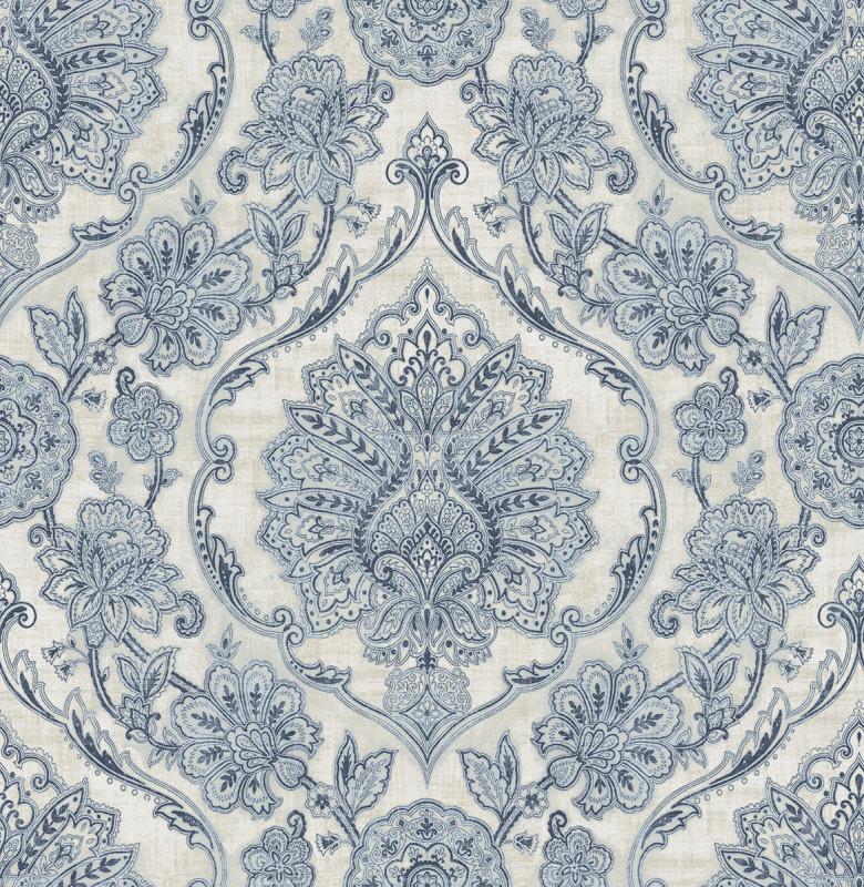 Carnegie Blue Damask 3114 003319 Brewster Wallpaper - Blue Damask - HD Wallpaper 