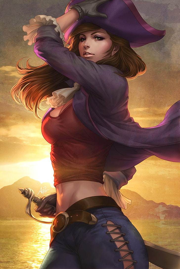 Beauty, Devianart, Fantasy, Original, Woman, Sunset, - Pirate Girl Art - HD Wallpaper 