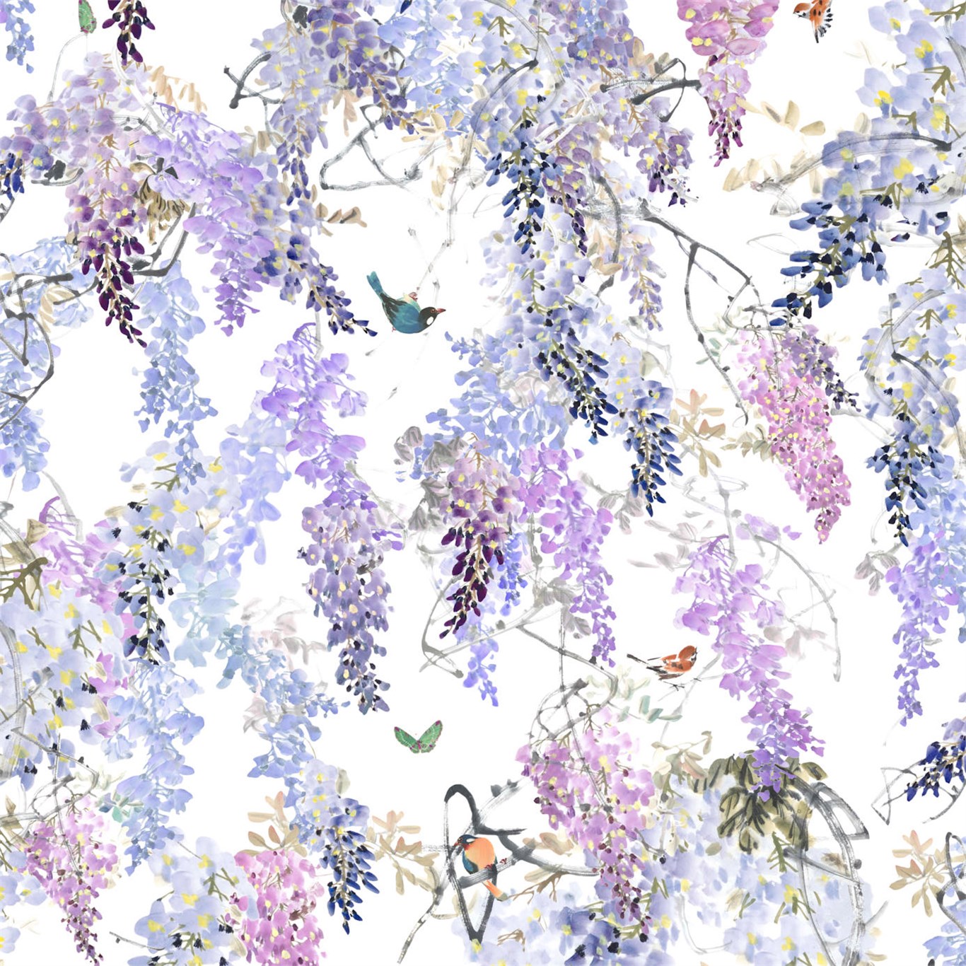 Wisteria Falls Panel A, A Wallpaper By Sanderson, Part - Wisteria Falls - HD Wallpaper 