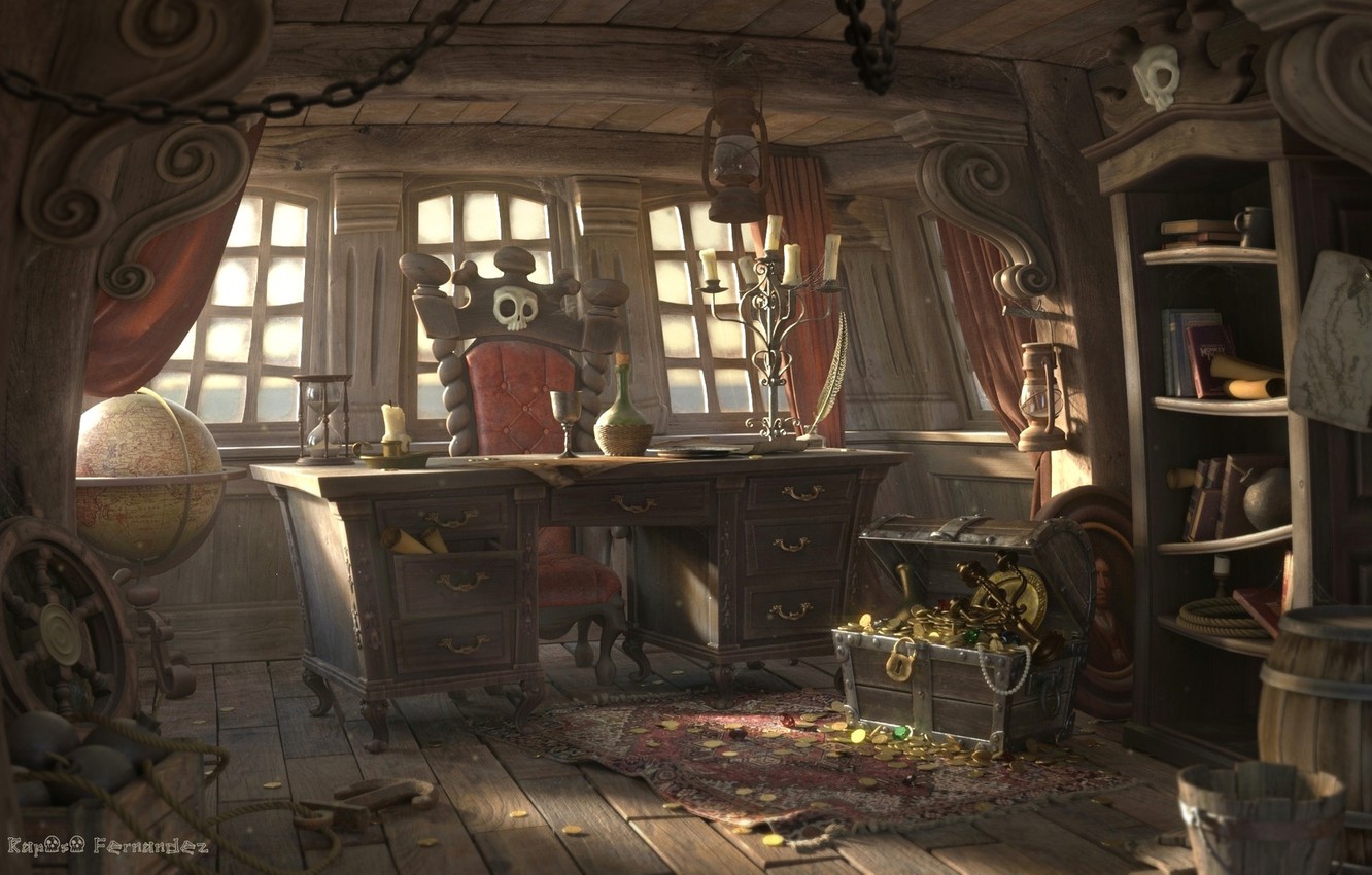 Photo Wallpaper Ship, Art, Chest, Mining, Cabin, Sergio - Sergio Raposo Fernandez - HD Wallpaper 