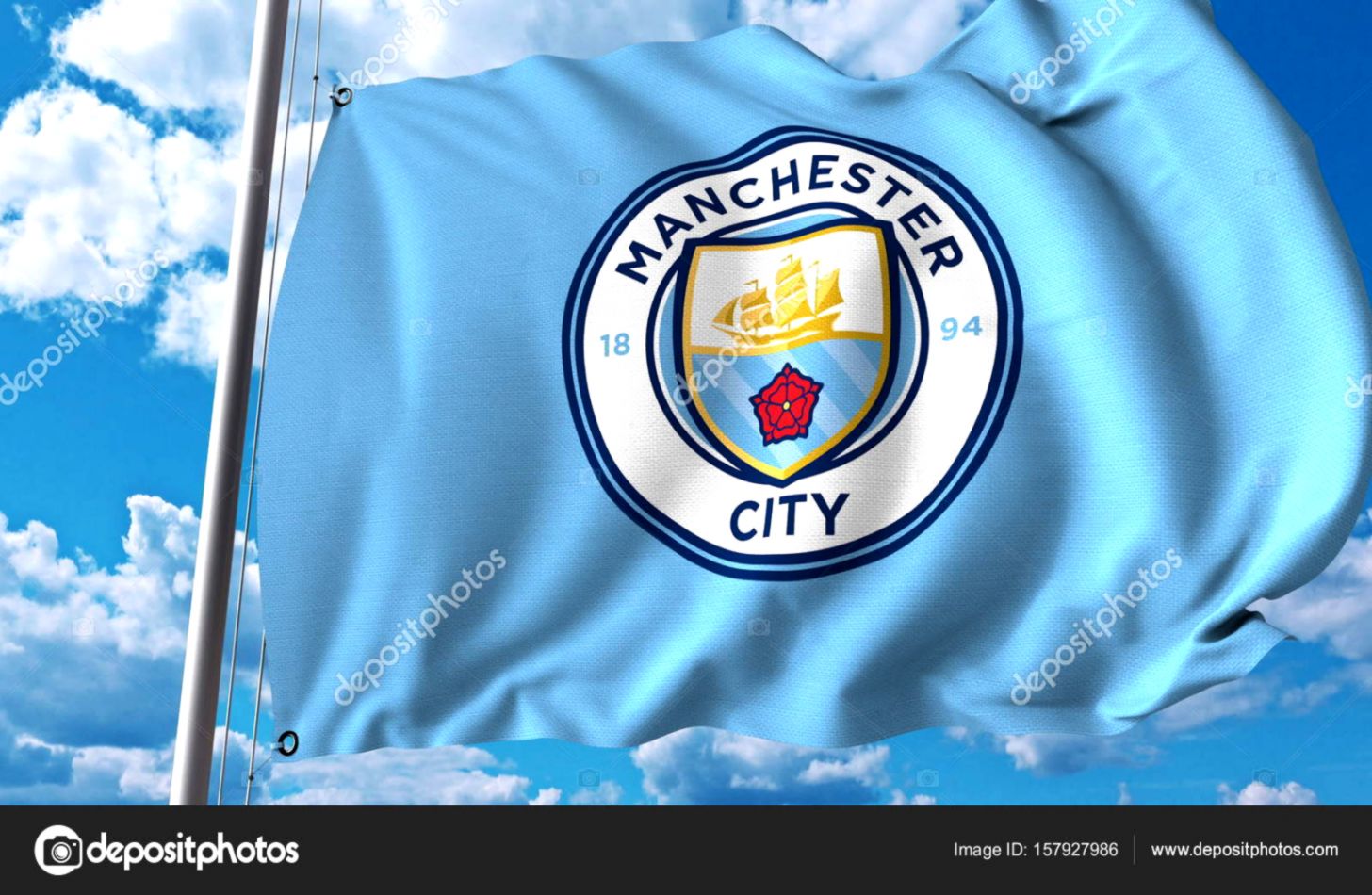 Waving Flag With Manchester City Football Team Logo - Amway Logo - HD Wallpaper 