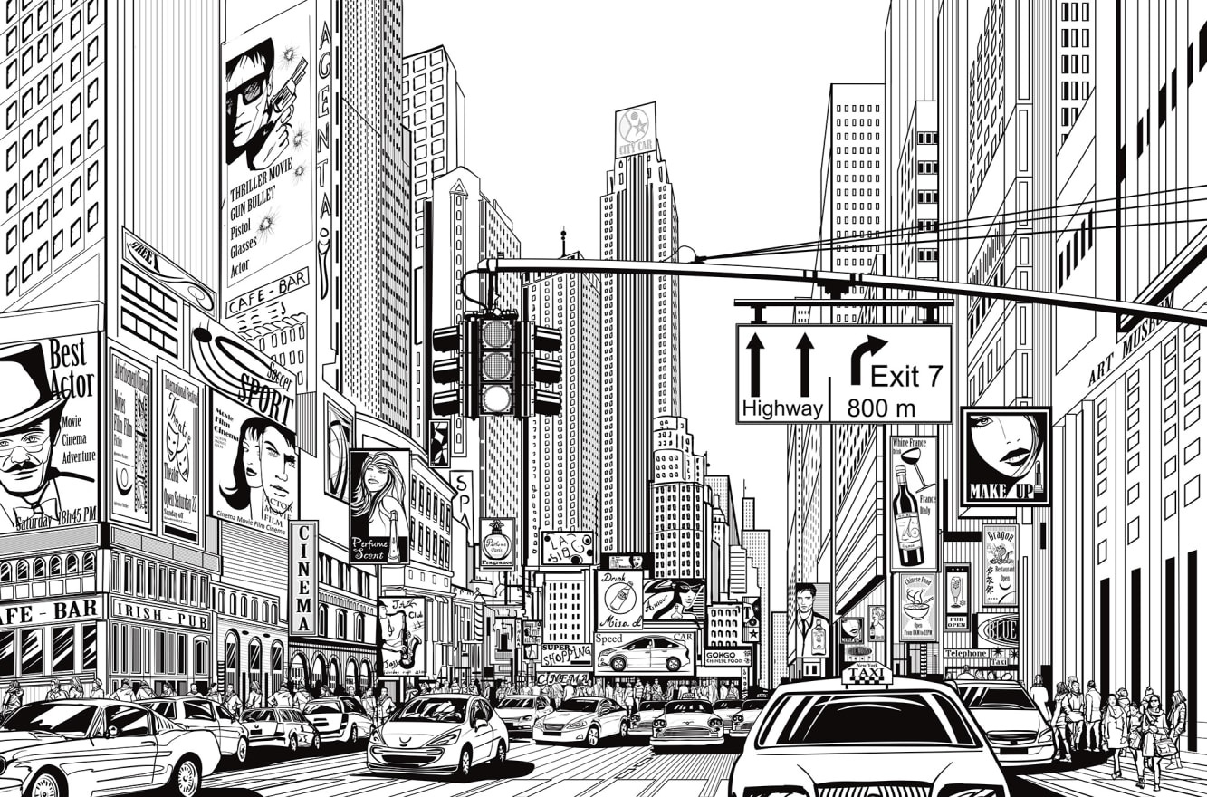 New York Street Drawing - HD Wallpaper 