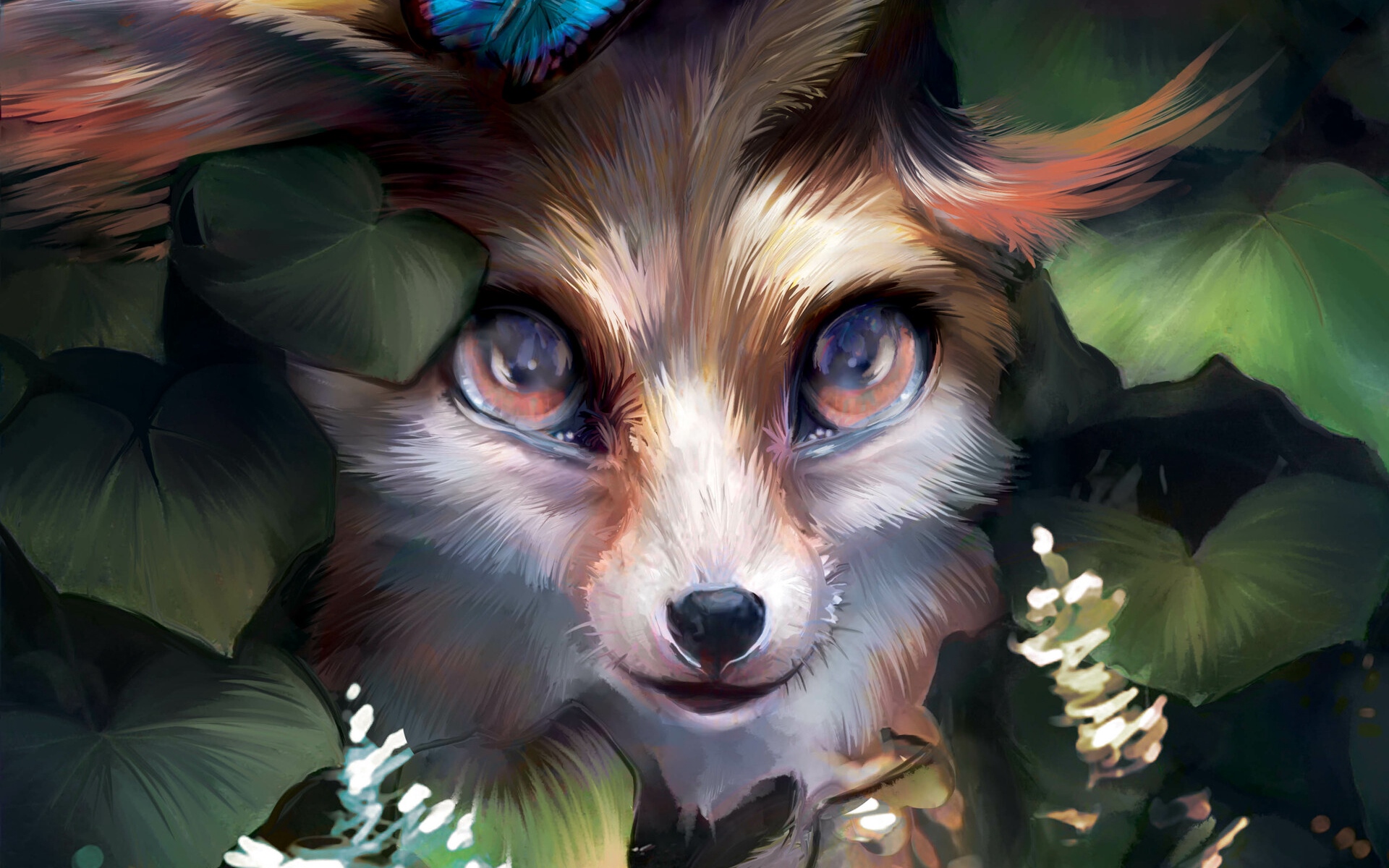 Wallpaper Fox, Cute, Art, Butterfly, Leaves - Mobile Cute Wallpaper Hd - HD Wallpaper 