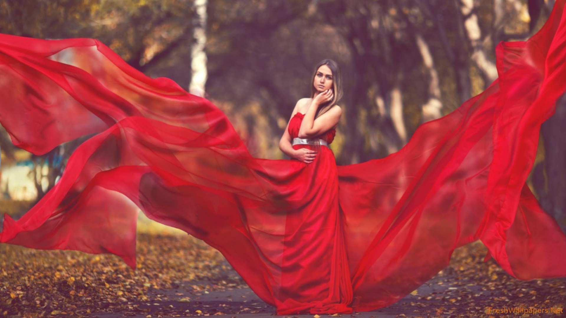 Girl In Red Dress Photography - HD Wallpaper 
