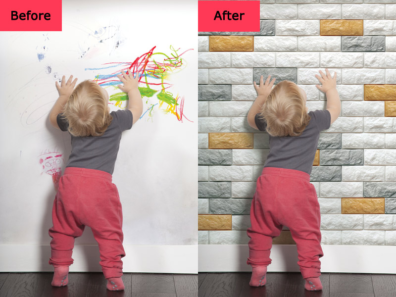 Before And After For Peel & Stick 3d Wall Panels Foam - 3d Foam Brick Wall Panels - HD Wallpaper 