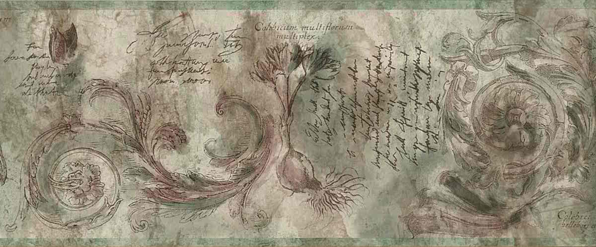 Bulbs Script Wallpaper Border, Green, Brown, Faux Finish, - Painting - HD Wallpaper 