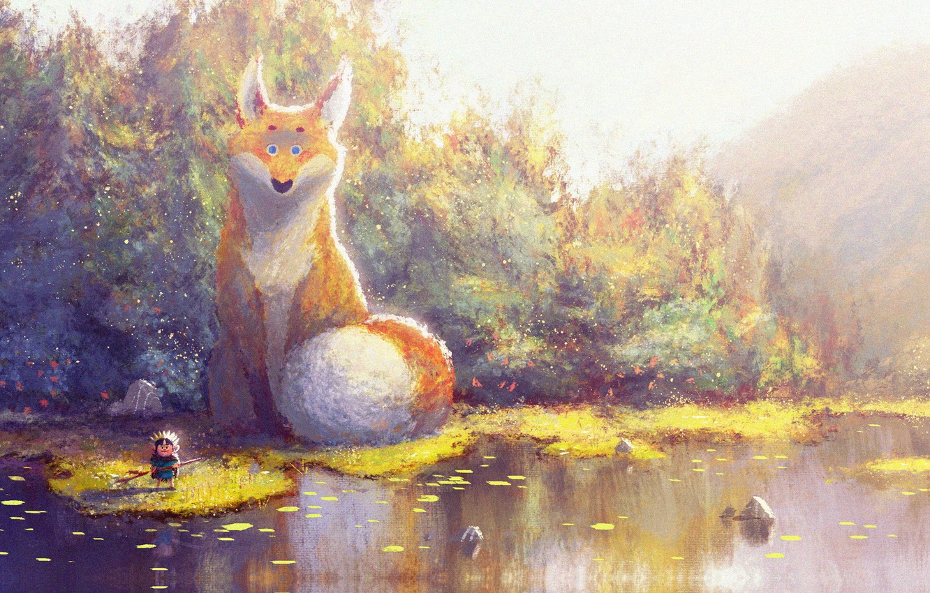 Photo Wallpaper Autumn, Art, Fox, Fantasy, Children - Fox Wallpaper Fantasy - HD Wallpaper 