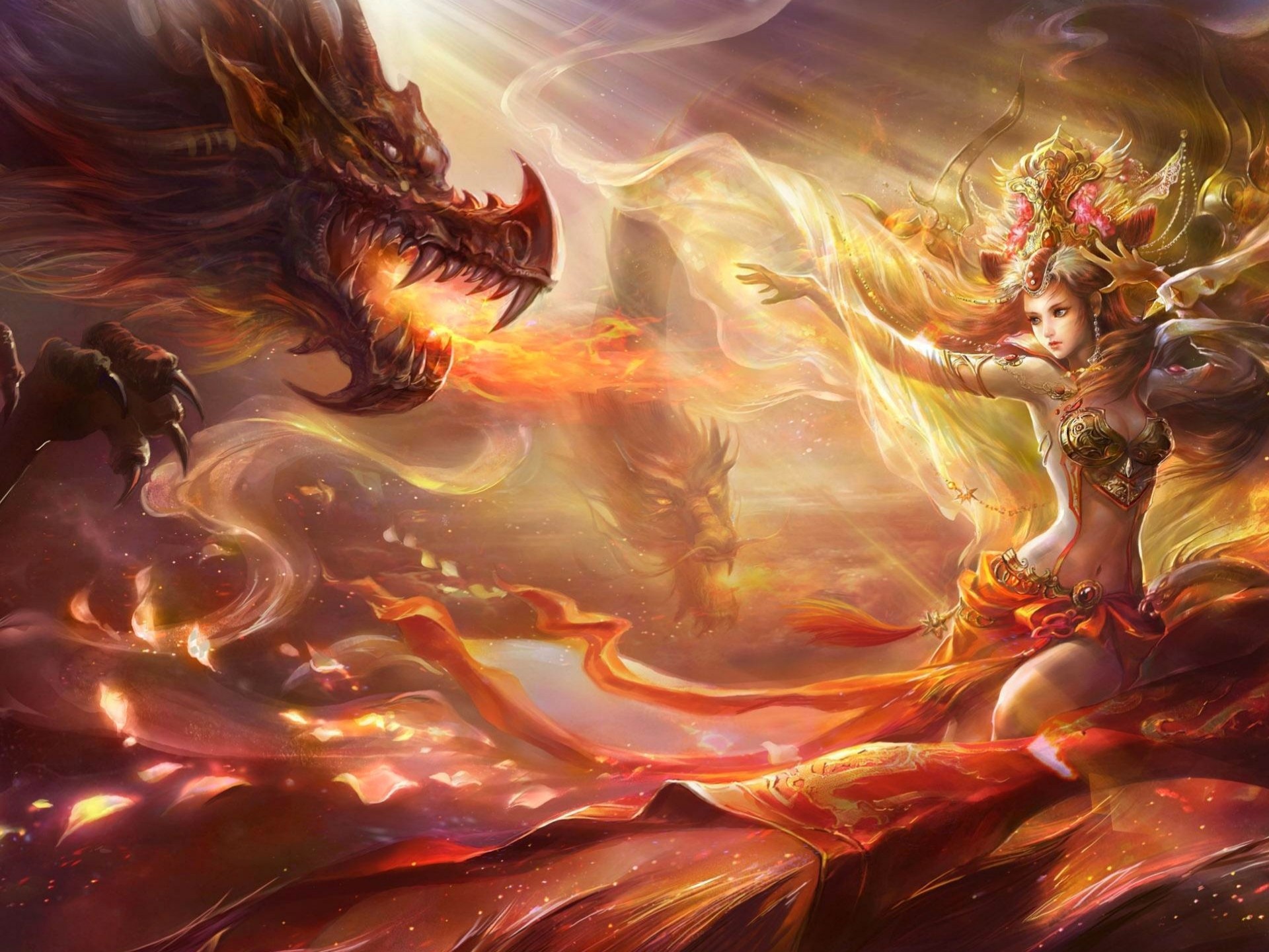 Dragons Fantasy Dragon With Girl - HD Wallpaper 