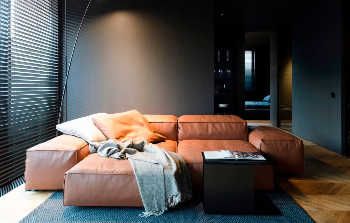 Photo Wallpaper Interior, Bedroom, Living Room, Man - Small Apartment Black Paint - HD Wallpaper 