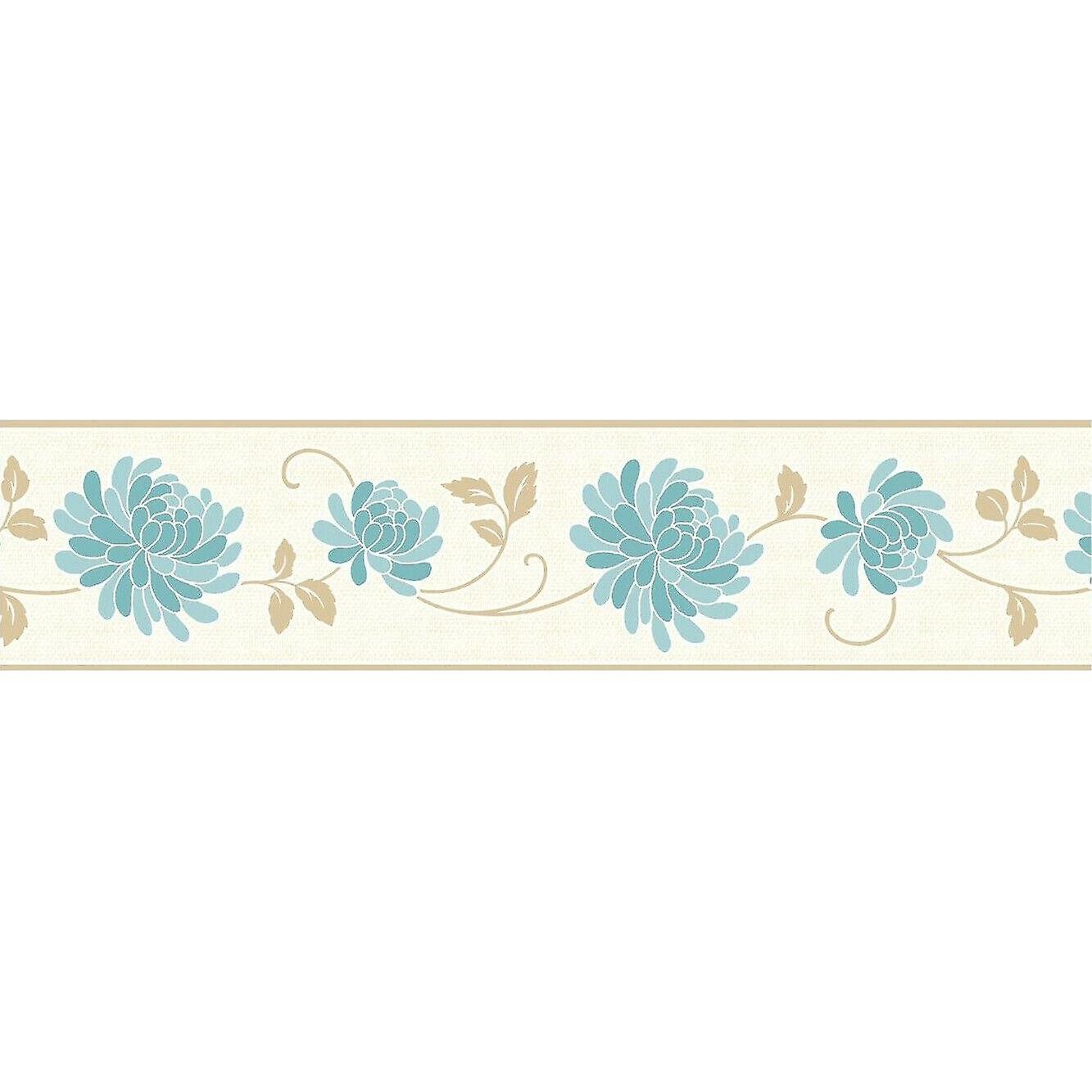 Fine Decor Celina Floral Wallpaper Border Teal Cream - Fine Decor - HD Wallpaper 