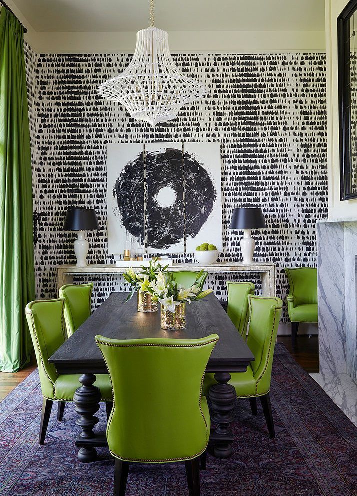 Black White And Green Dining Room - HD Wallpaper 