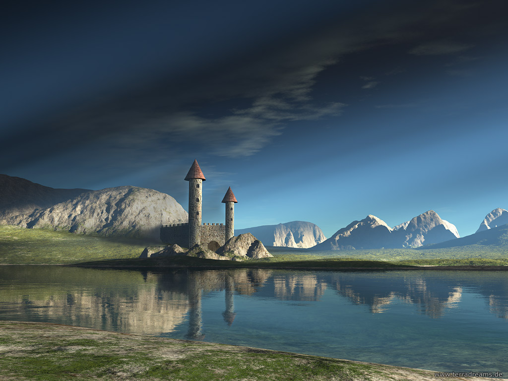 3d Pictures, Digital Modern Art Work Wallpaper Gallery - Tower In Lake Fantasy Art - HD Wallpaper 