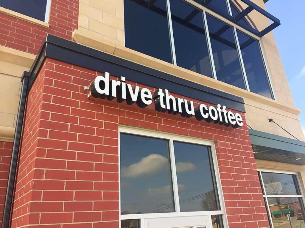 Sign Exterior Channel Letters Drive Thru Coffee 3542 - Led Letters On Brick Wall - HD Wallpaper 
