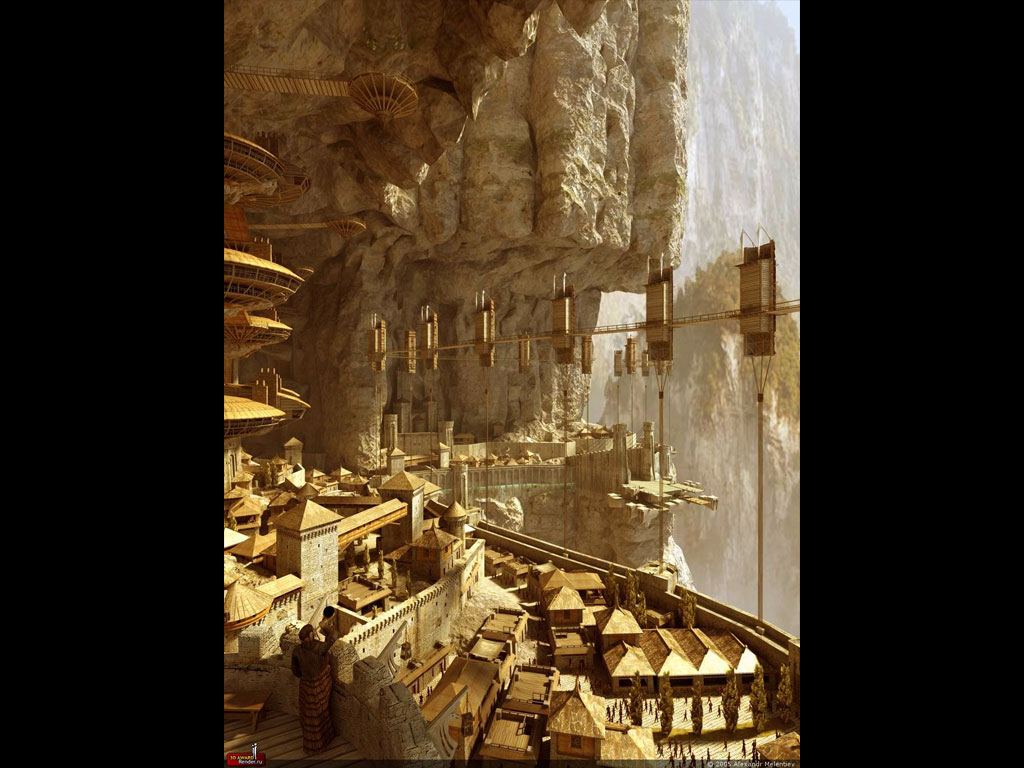 3d Sci-fi Fantasy Arts, Modern Art Movement 3d Nature - Fantasy City Built Into Mountain - HD Wallpaper 
