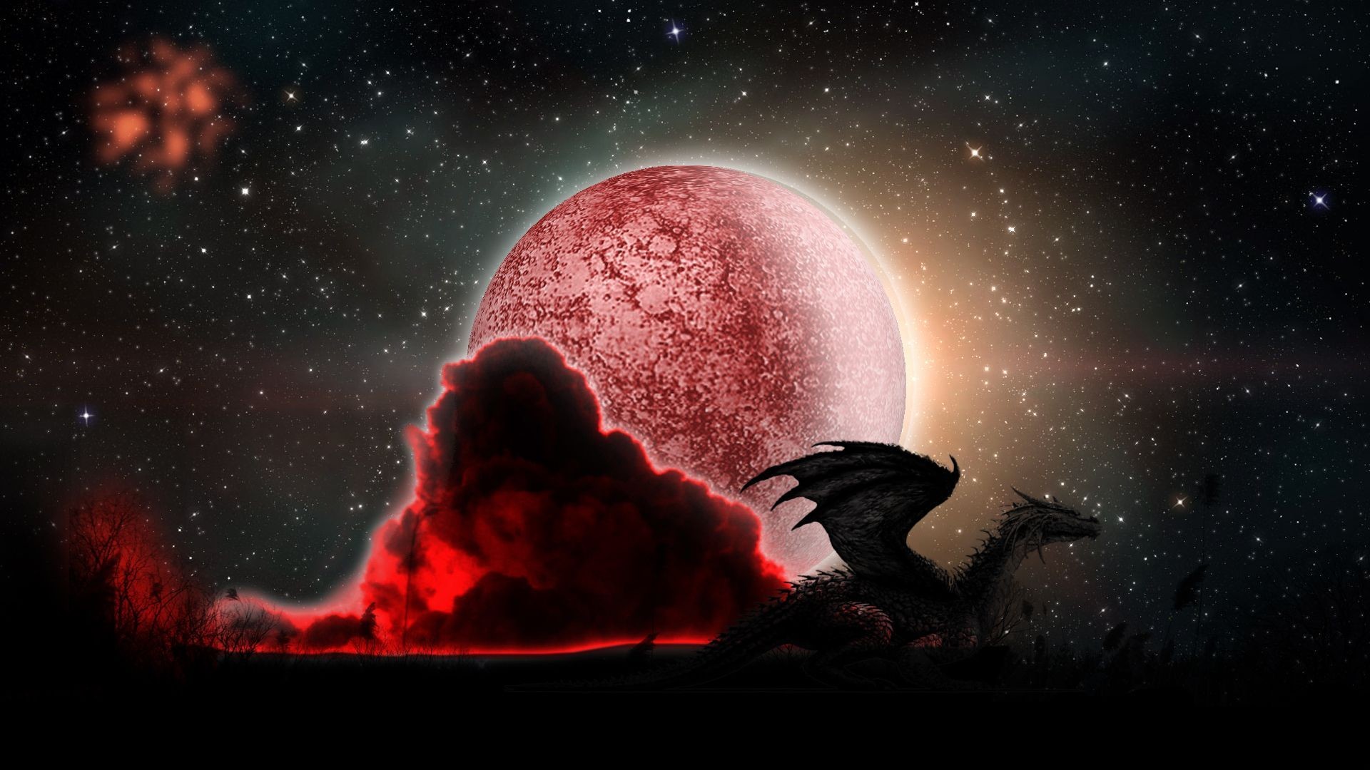 1920x1080, Dragon In The Red Moon Fantasy Hd Wallpaper - Red Moon Wallpaper Hd - HD Wallpaper 