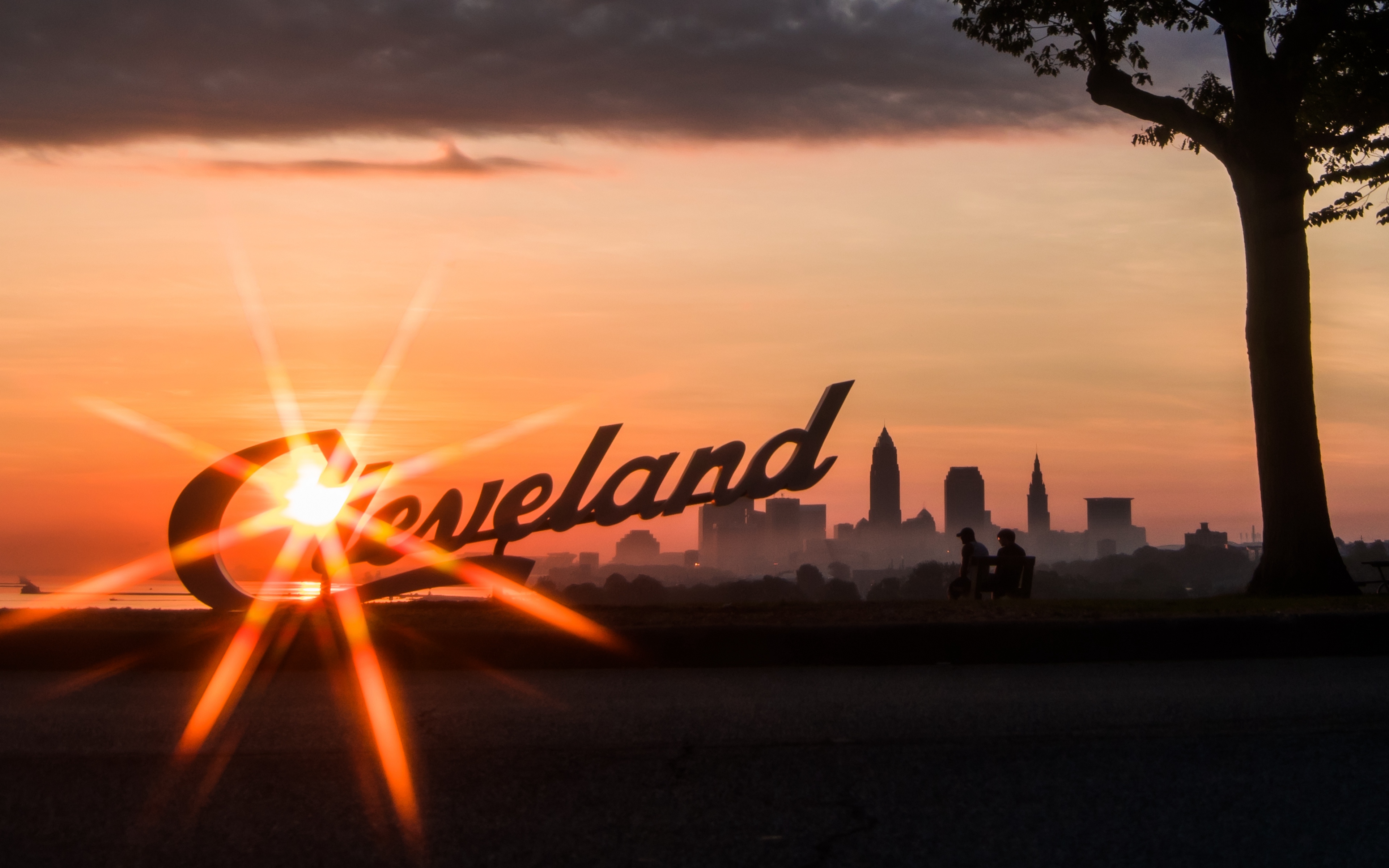 Wallpaper Cleveland, Night City, Sunset, Silhouettes, - Edgewater Park - HD Wallpaper 