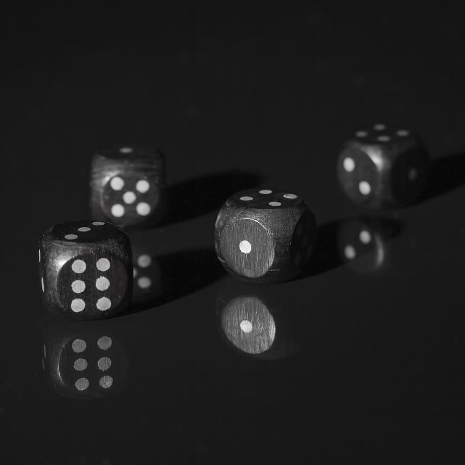 Four Black And White Dices, Game, Random, Number, Cube, - Dice - HD Wallpaper 