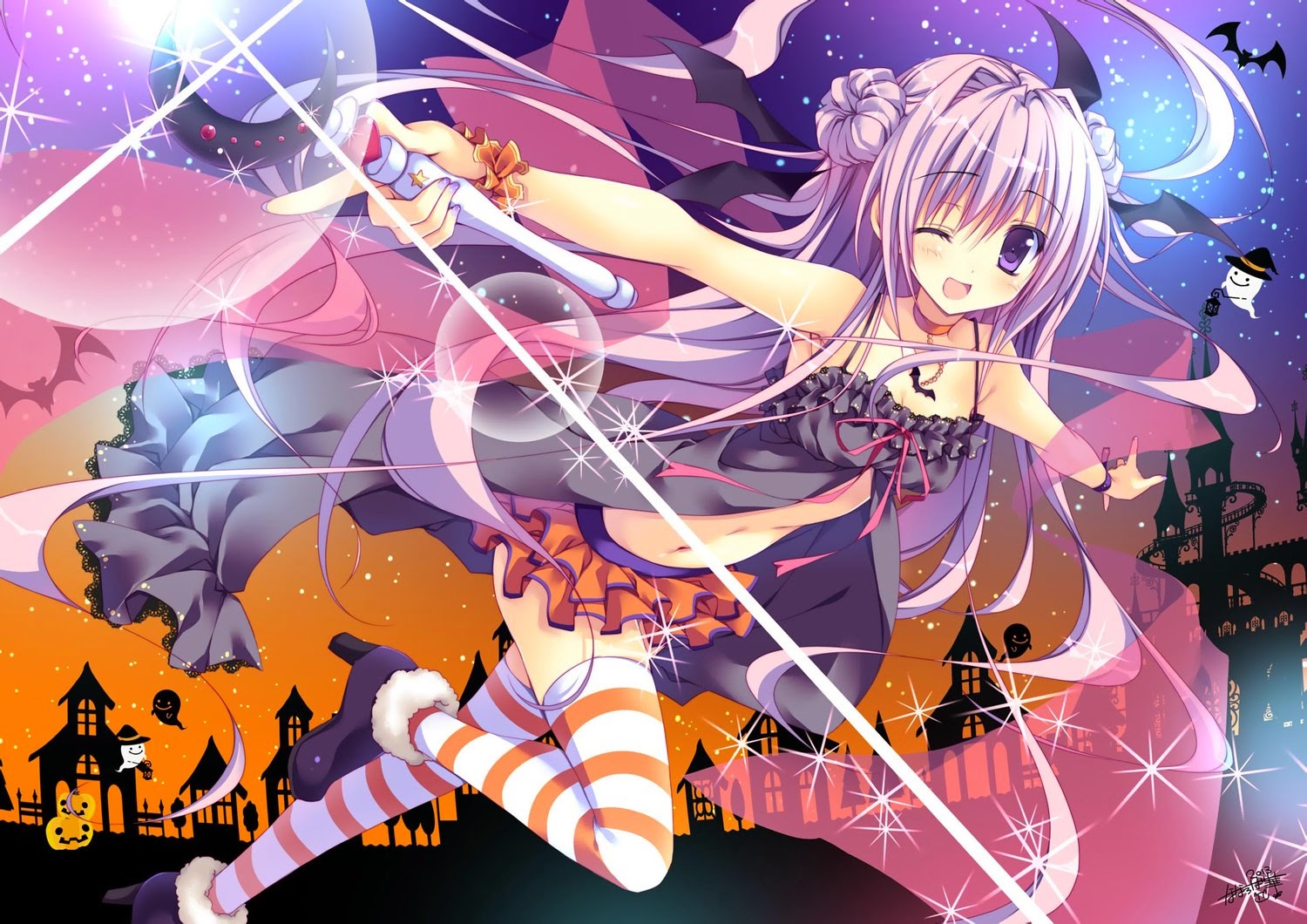 Halloween Anime Girl Background - HD Wallpaper 